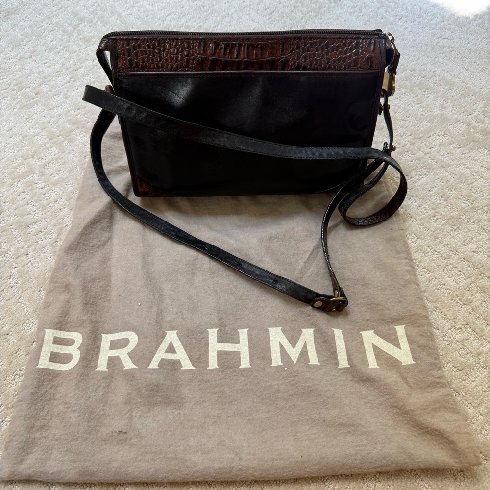 Brahmin Black and Brown Messenger Bags with Crocodile Embossed Leather
